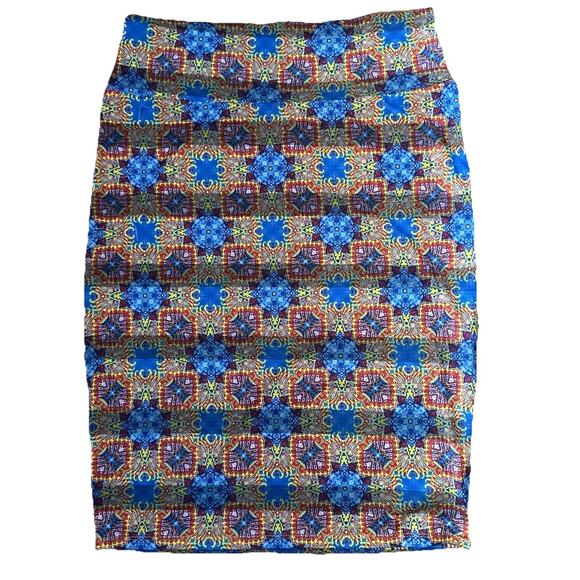 NWT LulaRoe Women’s Cassie Skirt Multicolor Blue Geometric Print Stretch M‎ - Picture 1 of 6